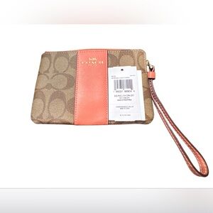 Coach Brown and Pink Monogram Wristlet NWT